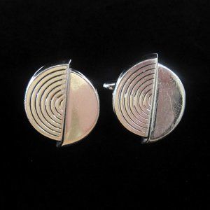 SWANK Art Deco Revival silver tone engraved semi circles cufflinks - MCM